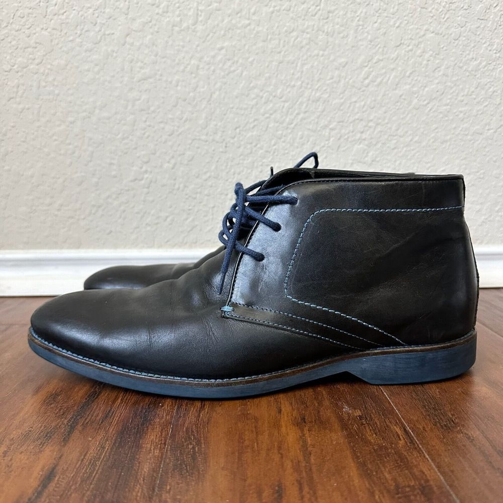 DONALD J PLINER Mens Lace Up Chukka Ankle Boots Black Leather BRAZIL MADE